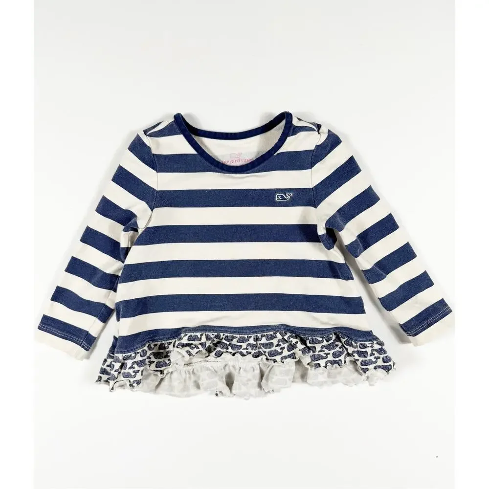 Vineyard Vines Whale Stripe Peplum Top & Whale Print Leggings Set Size 2